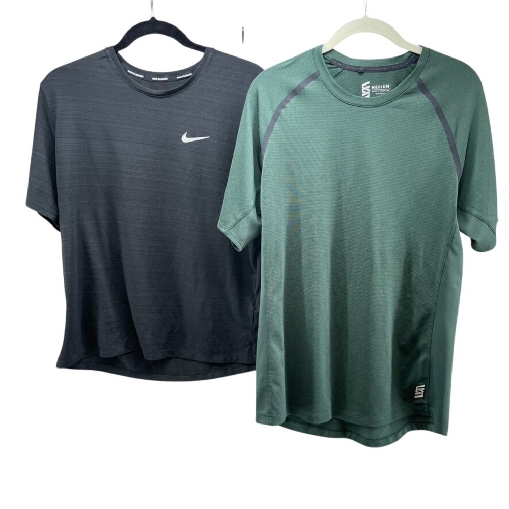 Nike Second Skin T-Shirt Mens Medium Black Green Dri-FIT Bundle Activewear‎
